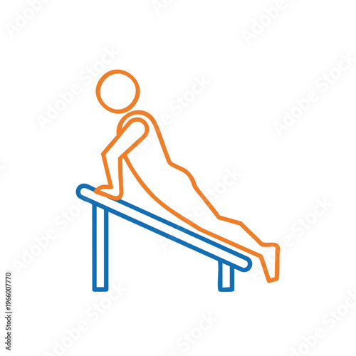 Person doing push-ups on parallel bars, fitness and exercise icon illustration, push up, white background