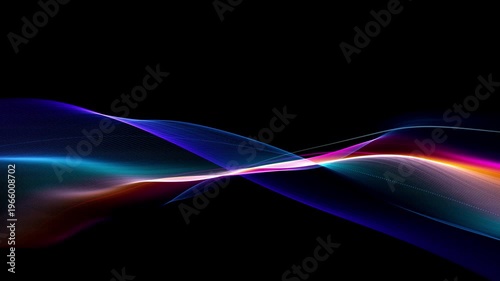 Abstract Colorful Glowing Wave on Black Background, Fluid Light Streaks Motion Animation with Alpha Channel, Seamless Loop 4K resolution