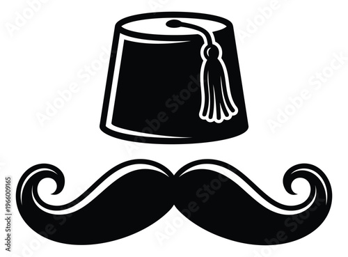 Silhouette illustration of fez hat and mustache depicting Turkish costume elements for humor and cultural design