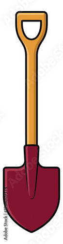 Cartoon illustration of a garden shovel depicting a digging tool with wooden handle for gardening and outdoor design