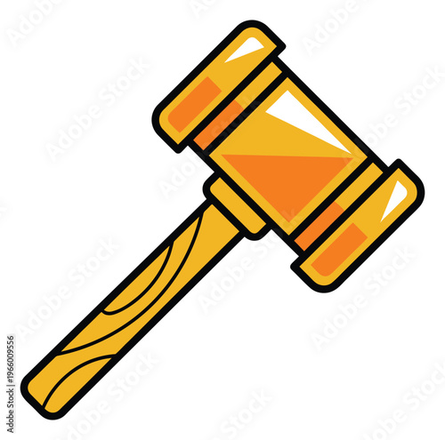 Cartoon illustration of a wooden gavel depicting a judge auction hammer for legal and justice design
