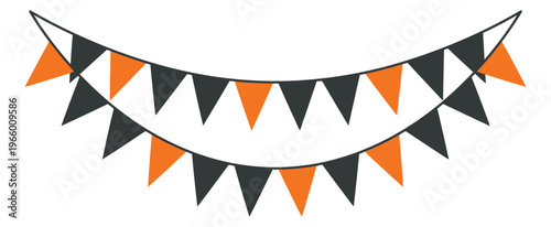Flat illustration of Halloween bunting banner depicting alternating orange and black pennant flags for party decoration design
