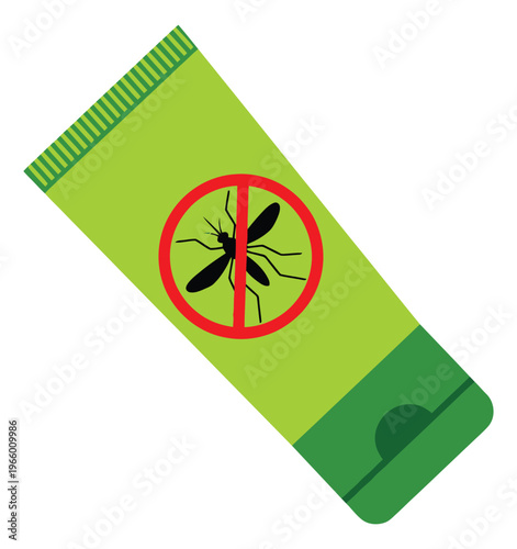 Flat illustration of insect repellent tube depicting mosquito protection cream for outdoor and health design