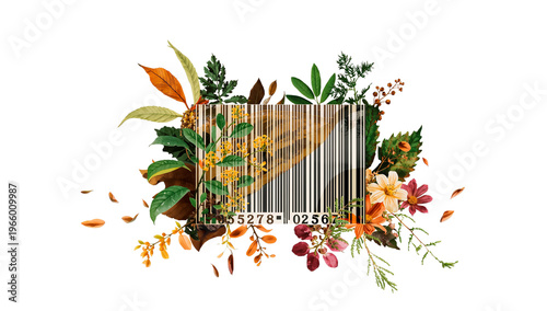 Beautiful barcode with flowers isolated on transparent background