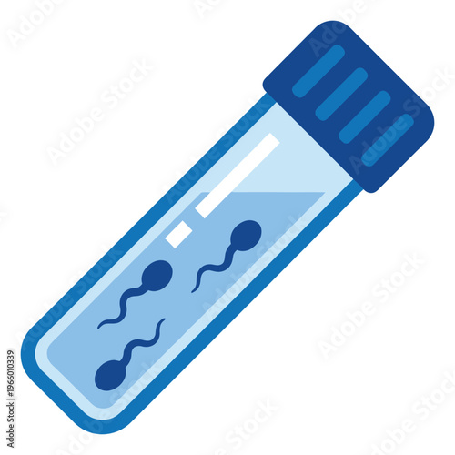 Flat illustration of a test tube depicting sperm cells in liquid for reproductive medicine and fertility design