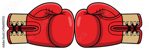 Cartoon illustration of red boxing gloves depicting a pair of sport fighting mitts for combat and fitness design