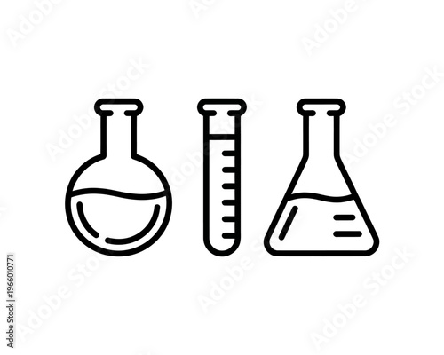 Three laboratory glassware items for science experiments and chemical testing