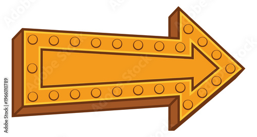 Cartoon illustration of a vintage marquee arrow sign depicting a retro directional pointer with decorative bulbs for entertainment and signage design
