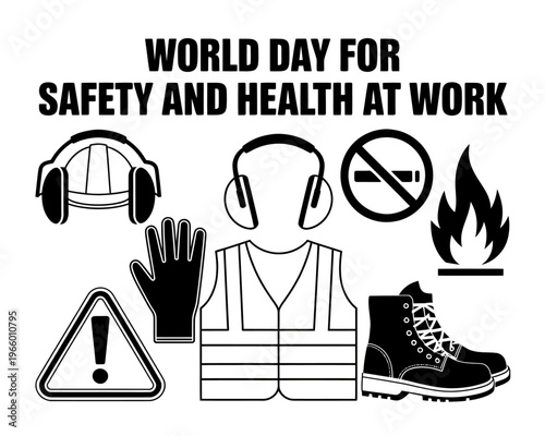 World Day for Safety and Health at Work concept with protective gear and symbols