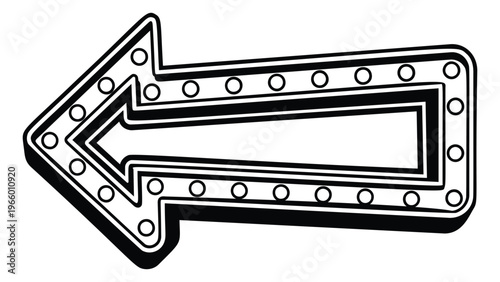 Cartoon illustration of a retro marquee arrow sign depicting a left pointing directional symbol with light bulbs for entertainment and signage design