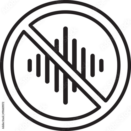 Crossed out sound wave linear icon representing no noise silent mode mute audio and quiet vector