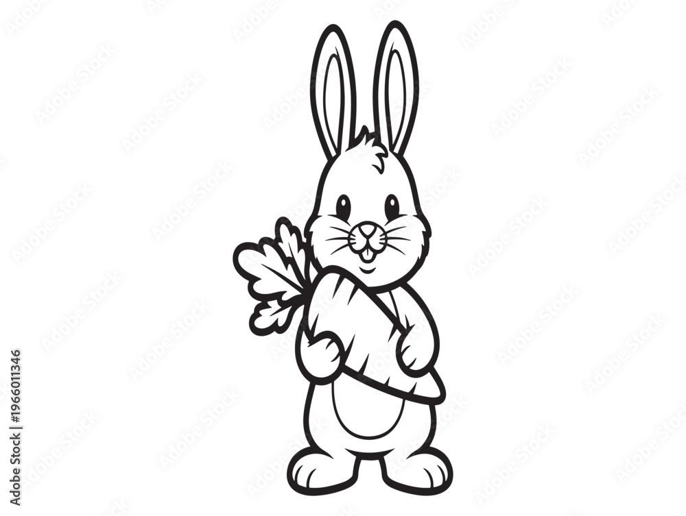 Obraz premium Cute cartoon rabbit holding a leaf simple line drawing for kids