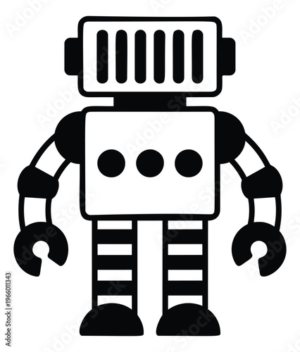 Cartoon silhouette illustration of a retro toy robot depicting a friendly android character for technology and kids design