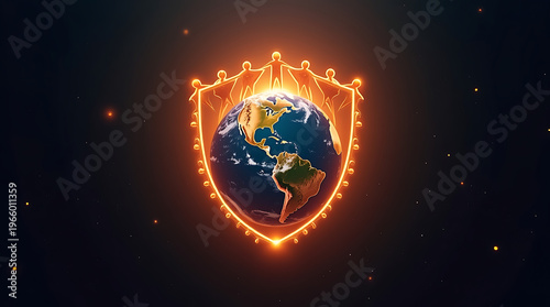 Flux Dev Glowing Human Figures Forming a Protective Shield Around Earth AI Concept of Global Unity and Protection