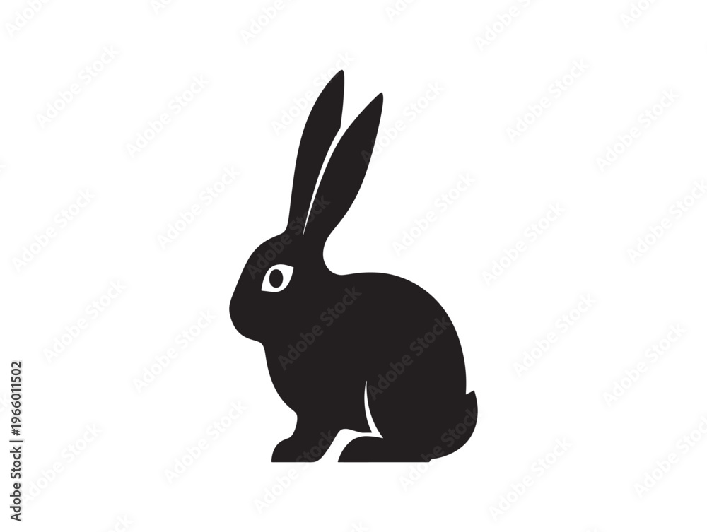 Obraz premium A black silhouette of a rabbit with long ears on a white background