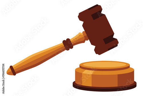 Cartoon illustration of a judge gavel depicting legal authority and courtroom justice for law and legal design