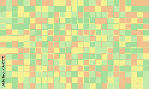 Abstract pastel mosaic background.  Soft, calming color palette of yellow, green, and peach squares creates a serene, modern texture.