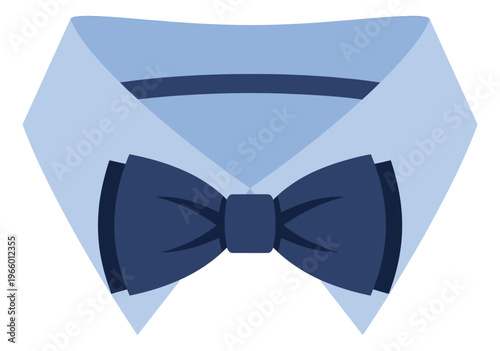 Flat illustration of a dress shirt collar with bow tie depicting formal menswear accessory for fashion and event design