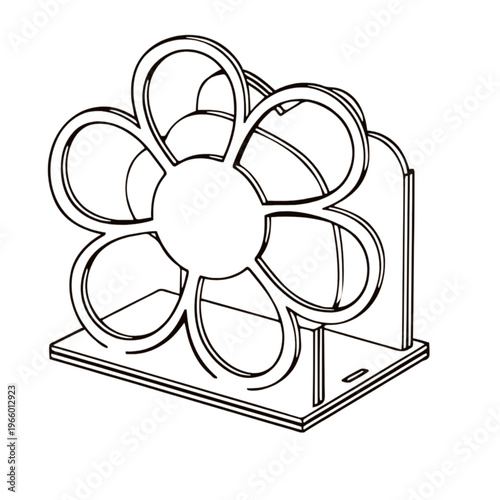 A minimalist line art illustration of a flower fan on transparent background