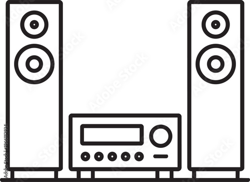 Home theater stereo sound system linear icon representing audio equipment speakers multimedia and entertainment vector illustration