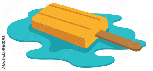 Flat illustration of a melting popsicle depicting a dripping frozen treat on a summer day for food and seasonal design