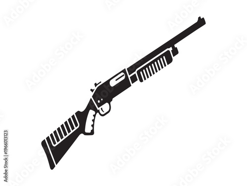 Black semi automatic shotgun with ribbed fore end and pistol grip