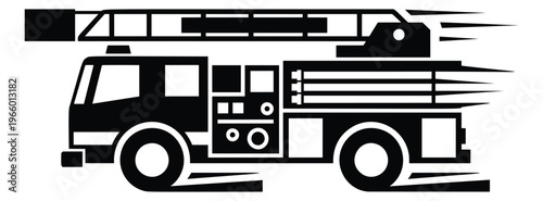 Silhouette illustration of a speeding fire truck depicting emergency response in motion for safety and rescue design