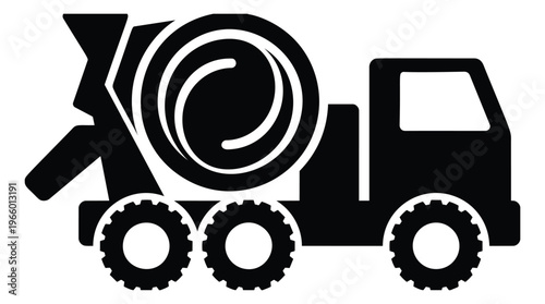 Silhouette illustration of a concrete mixer truck depicting heavy construction vehicle for industrial and building design