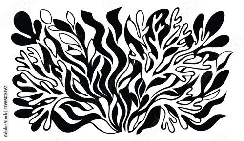 Flat silhouette illustration of abstract seaweed depicting organic underwater botanical composition for nature and decorative design