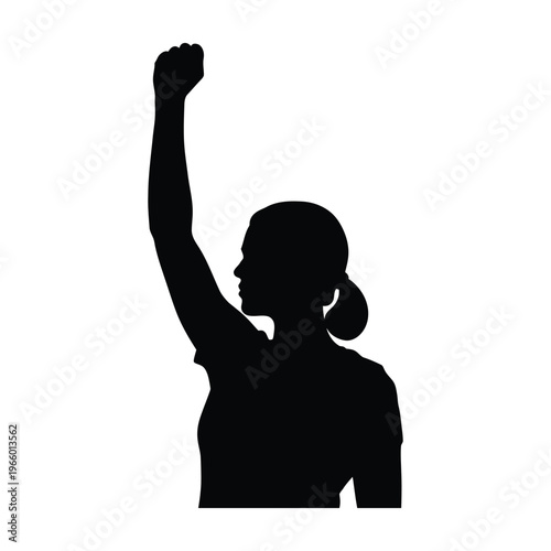 Woman raising fist in the air symbolizing empowerment and equality
