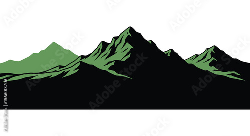 A vibrant stylized depiction of green mountains against a stark black background creating a dramatic silhouette high quality professional detailed modern