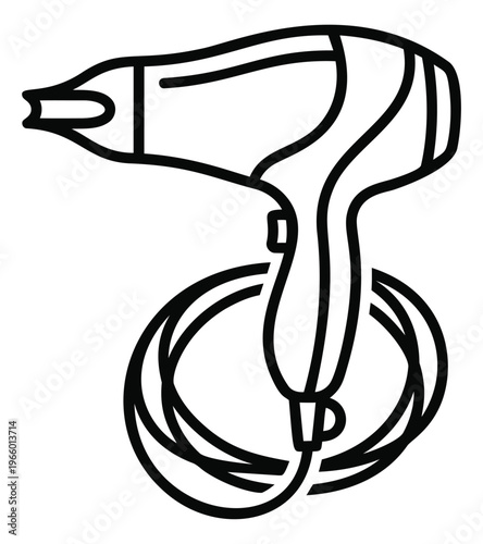 Outline illustration of a hair dryer depicting a coiled power cord for beauty and salon design
