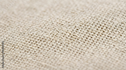 Linen fabric closeup with textured woven surface in beige. Suitable for backgrounds, textile designs, and nature themed projects.