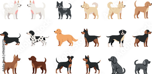 Cartoon Dog and Cat Set with Various Breeds and Playful Poses