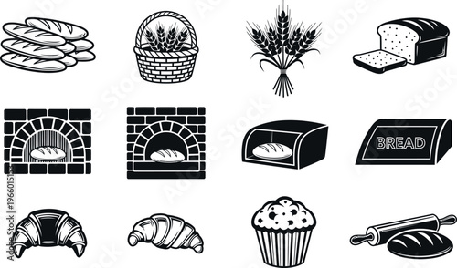 High-quality vector-style bakery and kitchen item illustrations with clean lines and transparency, ideal for menus, food blogs, recipe apps, and culinary branding projects.