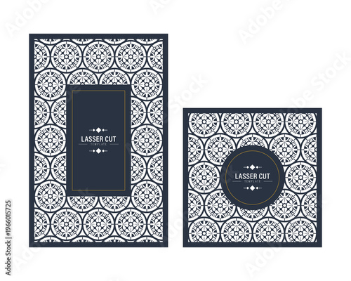 Laser cut ornamental pattern template with geometric circle design for decorative panel and packaging