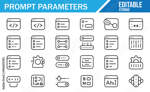 Machine Learning Parameters Icons with Input Controls and Optimization Tools