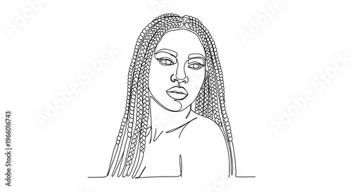 Stately African-descendant lady with contemplative mood honoring ceremonial hair weaving against transparent backdrop