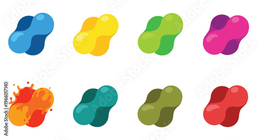 Colorful abstract shapes resembling peanuts are arranged against a white background displaying a striking silhouette high quality professional detailed modern elegant