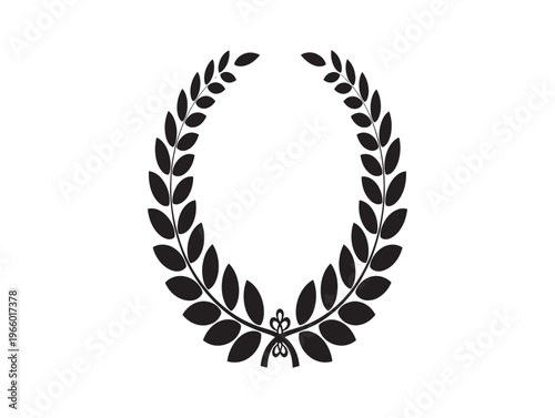 Laurel wreath emblem with intertwined leaves and decorative center
