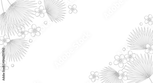 Elegant Floral Corner Design - Delicate Leaves and Blossoms Line Art