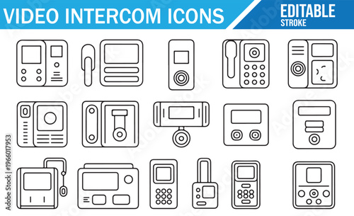 Video Communication and Intercom System Icons with Access and Surveillance Features