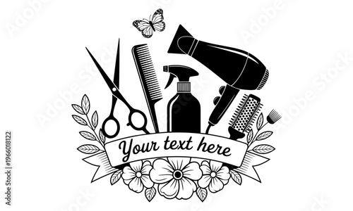 Vector Illustration of Salon Tools with Customizable Text Banner