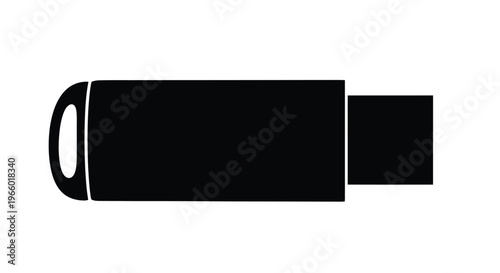Black usb flash drive depicted in a stark flat silhouette