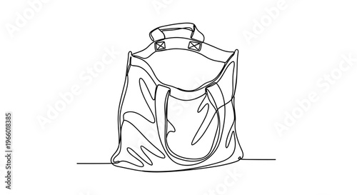 Line art of tote bag on transparent background
