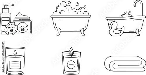 Illustrations of various spa and bath time essentials Vector