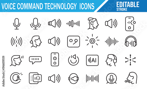 Smart Voice Technology Icons with Speech Input and Sound Processing Illustration