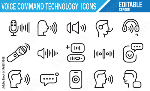 AI Voice Assistant and Speech Recognition Icons for Smart Technology Interface Design