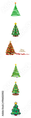 A group of small christmas trees with different ornaments