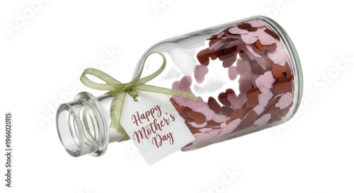 Happy Mother's Day message in a glass bottle with flowers